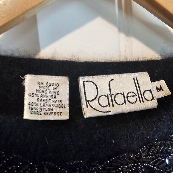 Vintage Rafaella Sweater Women Medium Black Lambswool Angora Beaded Glam Classic - Picture 8 of 10